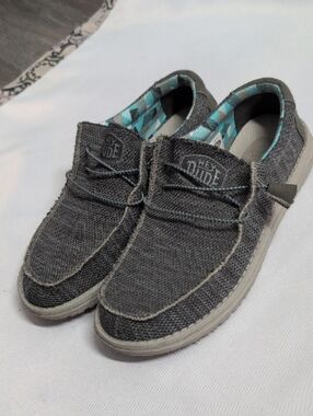 Hey Dude Men's Grey Canvas Slip-On Loafers with Aqua Lining